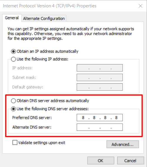 change dns on windows 10 with your preferred address