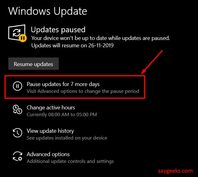 pause windows updates