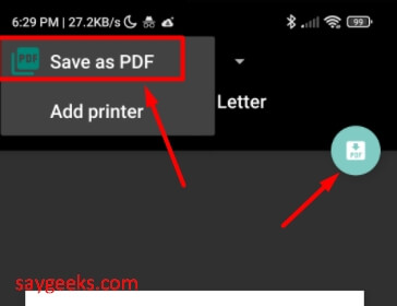 click on save as pdf in print menu