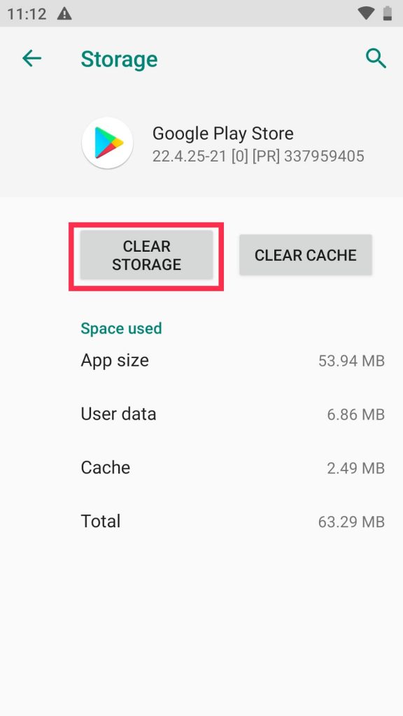 Clear data of google play store