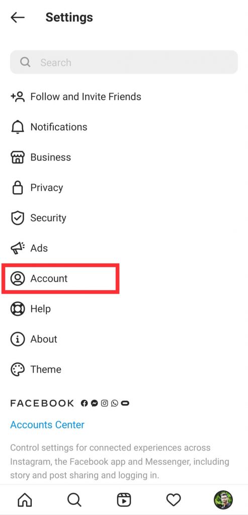 from the settings page of instagram, select accounts