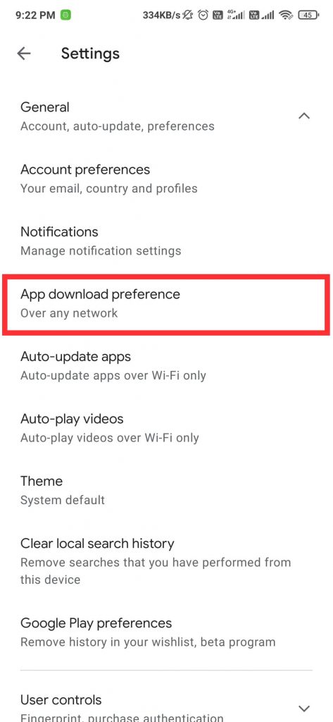 Tap on app download preferences
