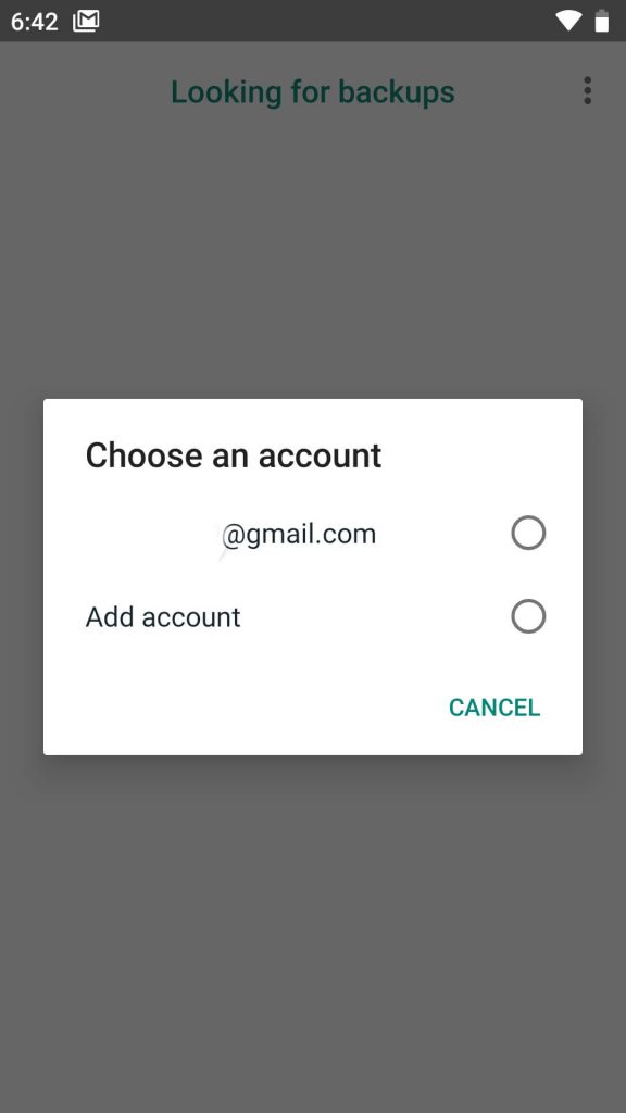 Select appropriate Gmail to restore chats