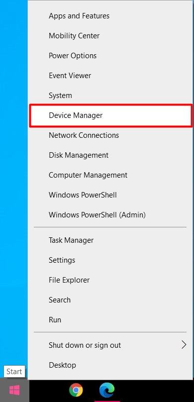 Right-click on the start menu and select Device Manager