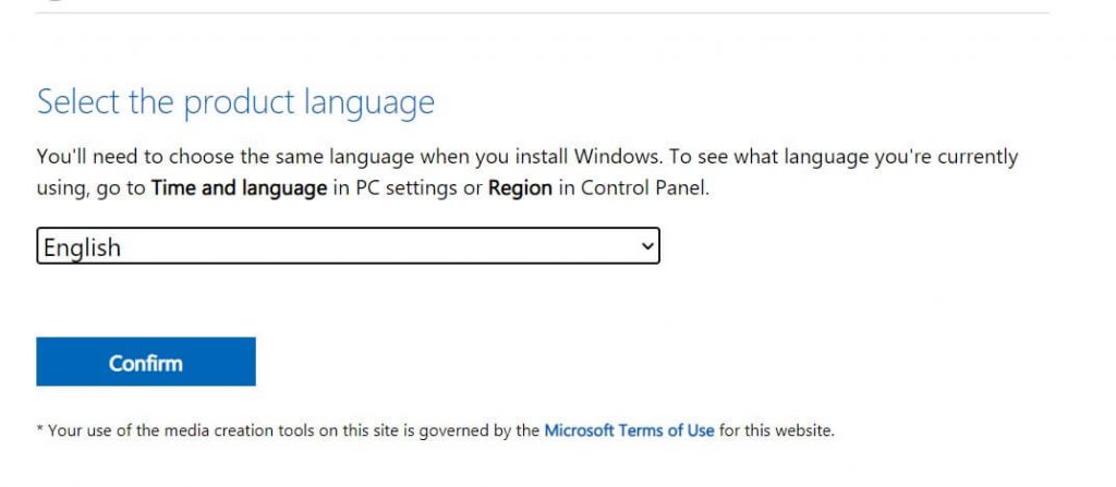select your preferred language of windows 10