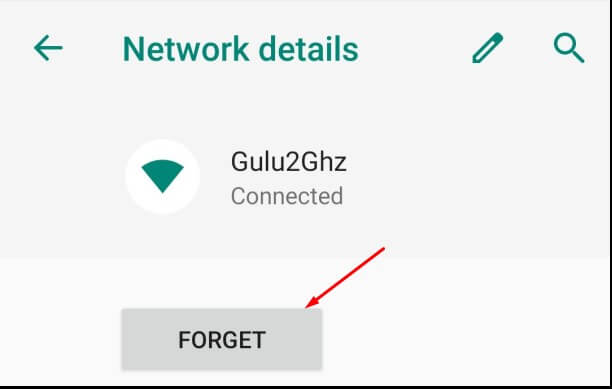 forget the connected wifi network