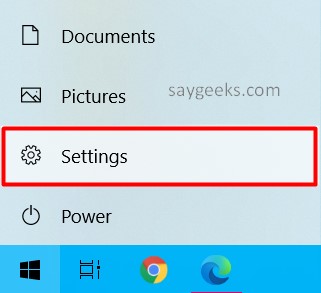 go to settings from start menu