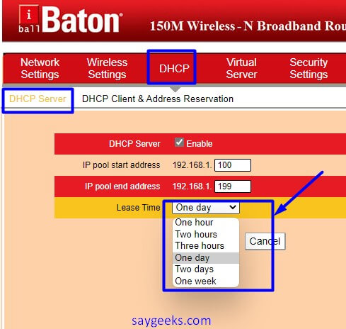 change lease time from router setting