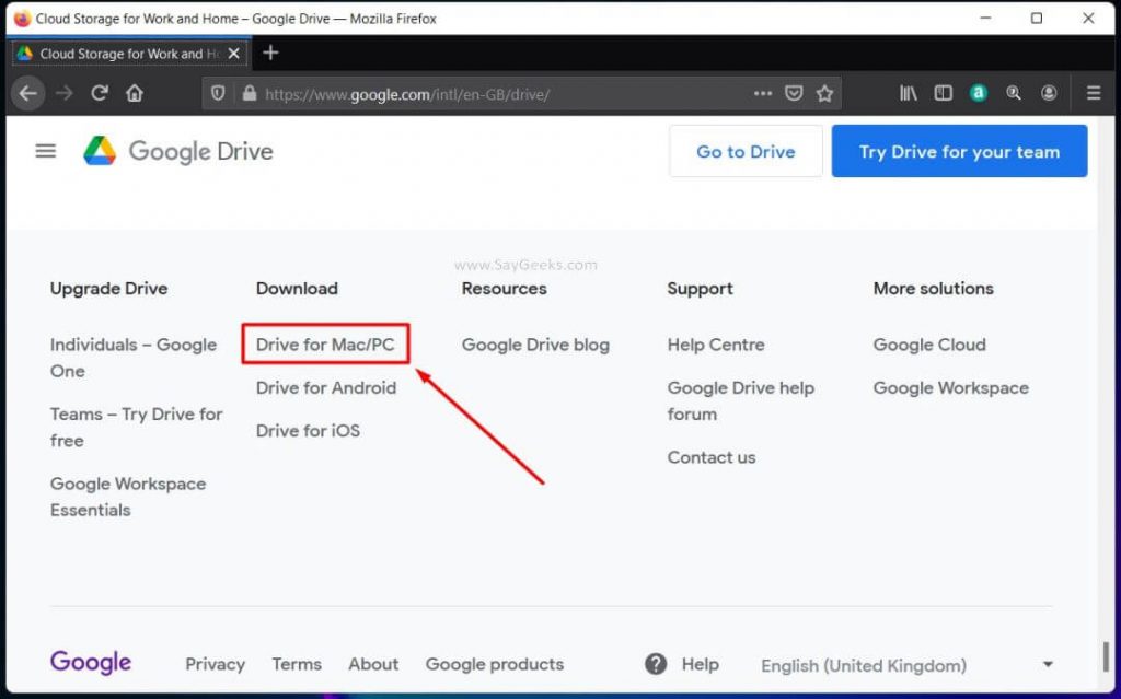 click on Drive for mac pc