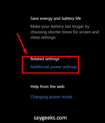 click on additional settings under power menu