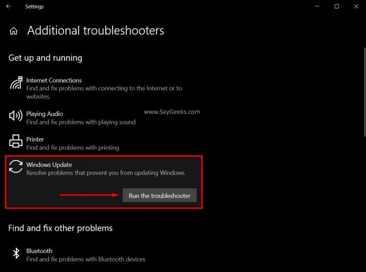 Windows update run troubleshooter