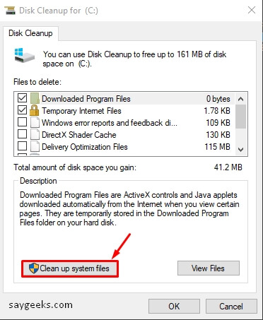 clean up system files option
