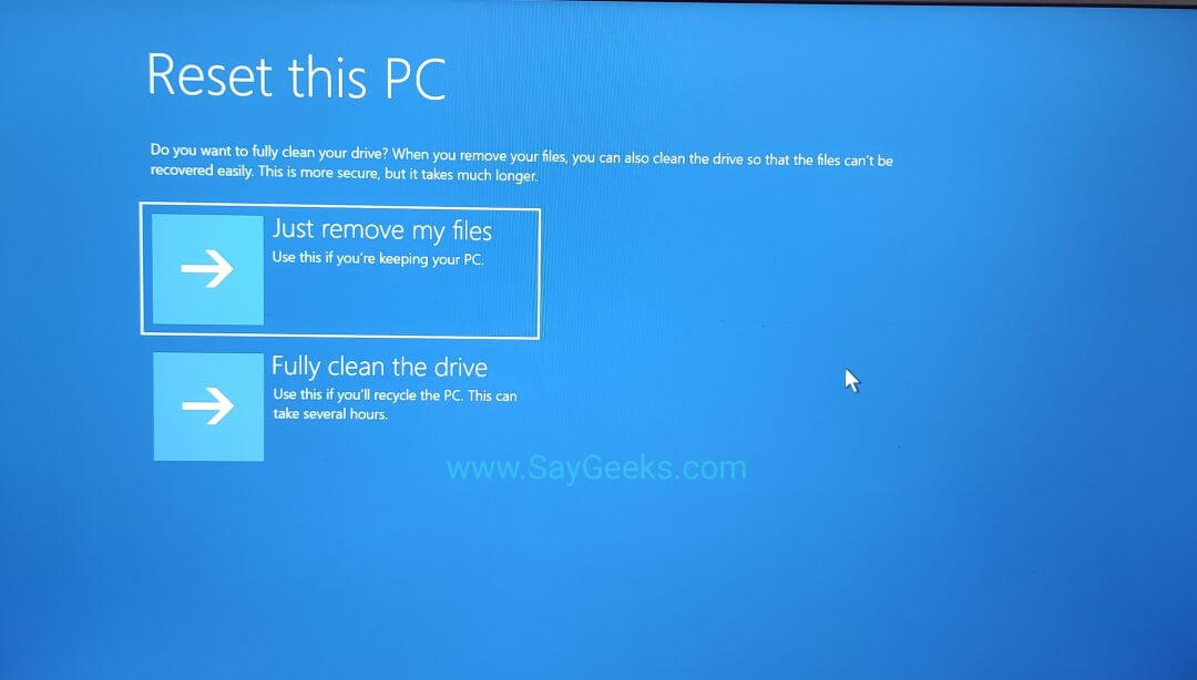 Windows 10 factory reset from boot Easily Say Geeks