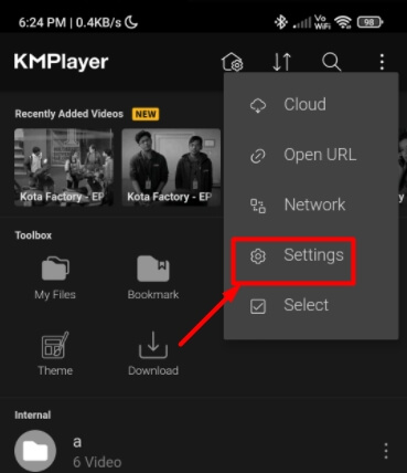 open settings in kmp player