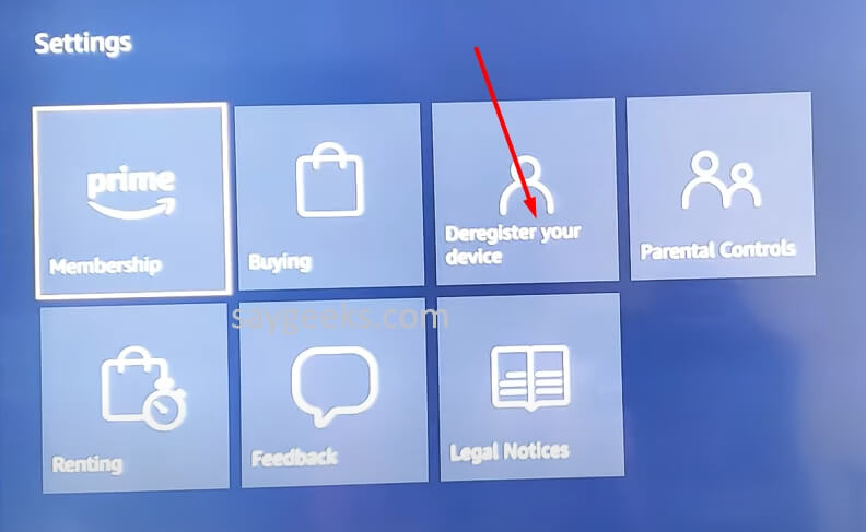 select deregister your device option in samsung tv