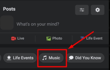 tap on music option in fb app