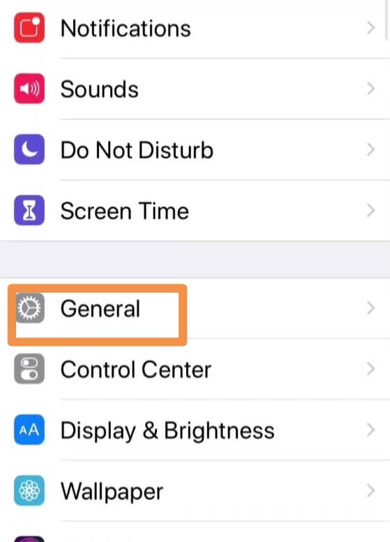 Open General option in iphone