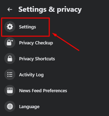click on settings option in fb website