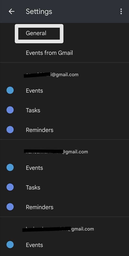 general settings in google calendar app