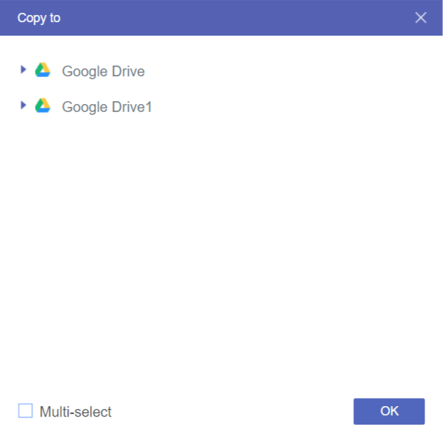 select receiver google drive account