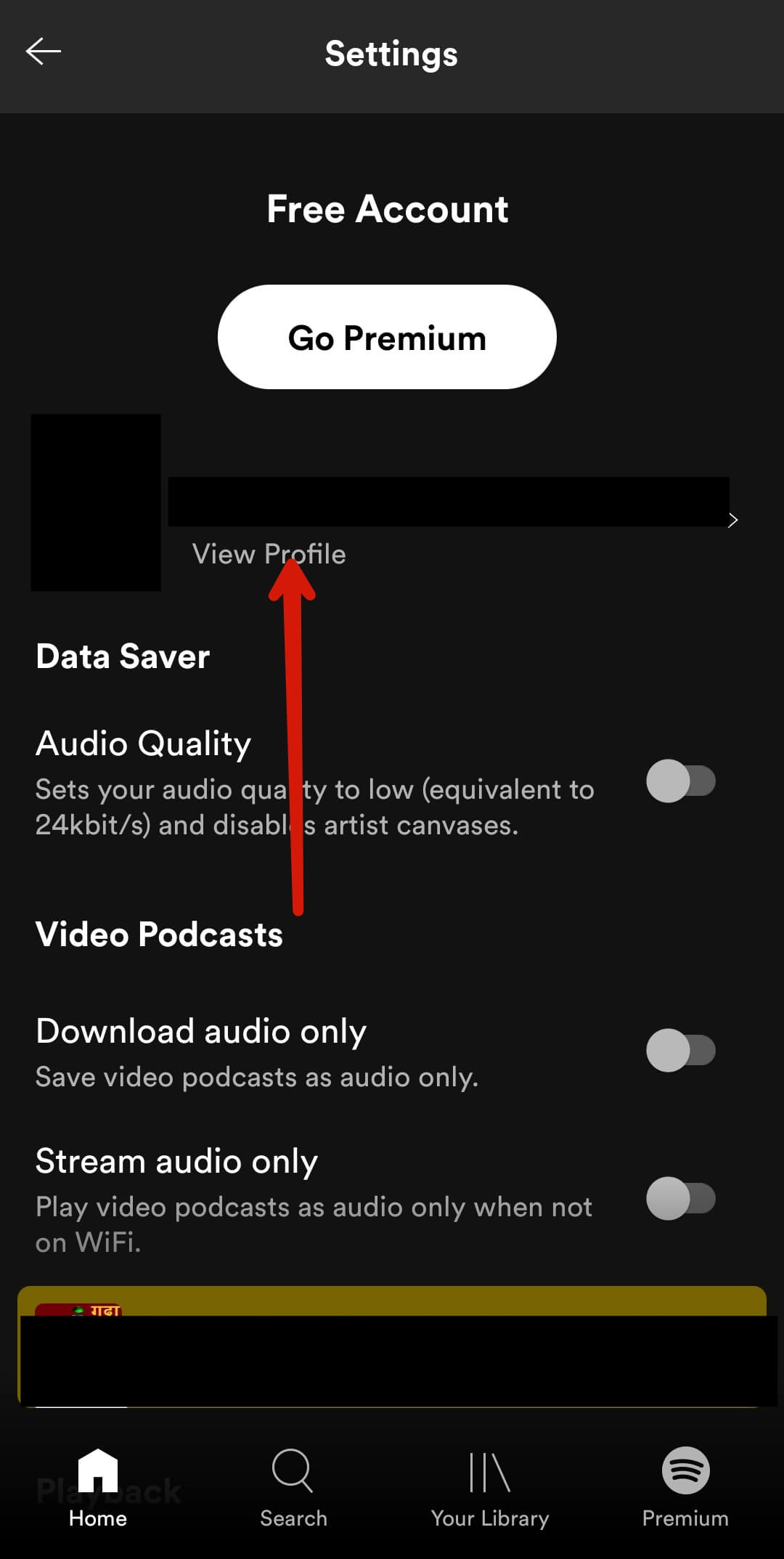 click on profile option in spotify app