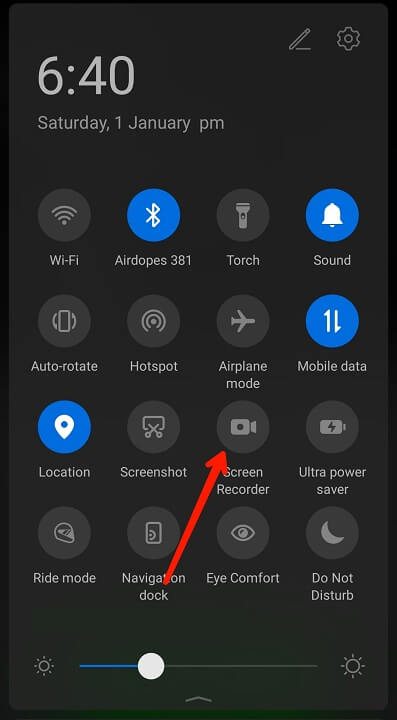 screen recorder option in control center