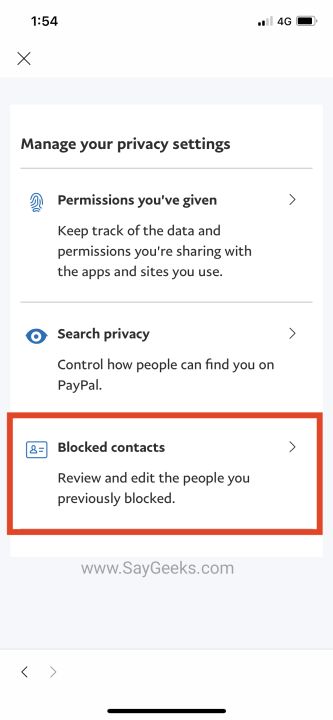 tap on blocked contacts