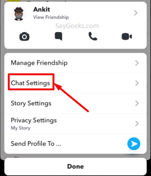 tap on chat settings option in snapchat app