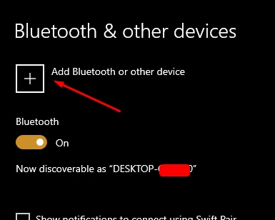 click on add bluetooth device in settings