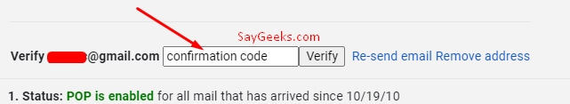 enter confirmation code to verify forwarding emails
