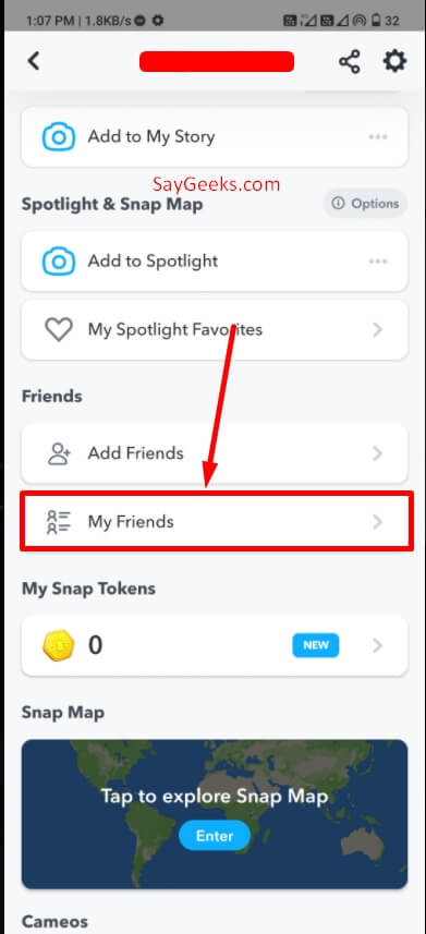 select my friends option on snapchat to view friend list