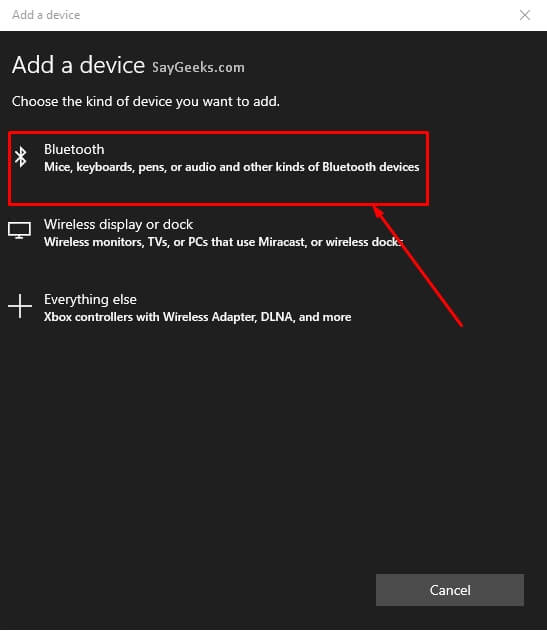 click on Bluetooth option to add device