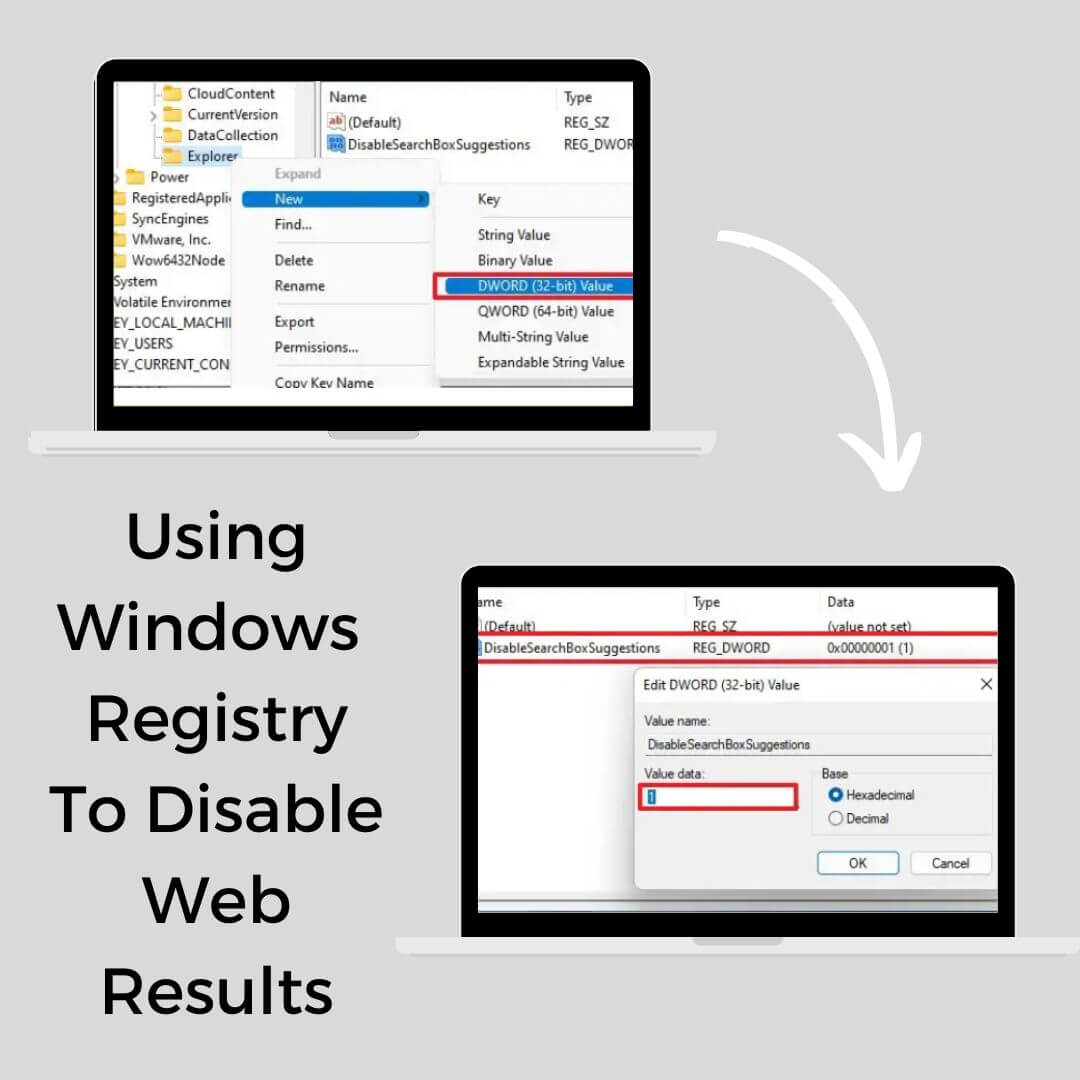 use windows registry to disable search in windows 11 -2