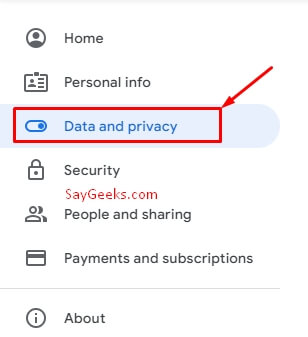 click on data and privacy in google settings